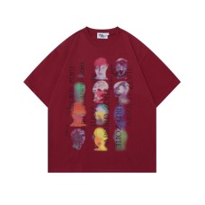 Streetwear Hip Hop Abstract Figure Print Short Sleeve T-Shirt Pure Cotton Niche Tee Round Neck Half Sleeve