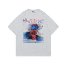 Illusion Letter Print Short Sleeve Unisex Loose Heavyweight Casual Round Neck T-Shirt Ins Couple Trendy