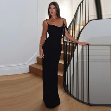 Elegant French Summer Strapless Backless Dress Solid Color Style Women's Clothing Yellow Black