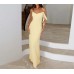 Elegant French Summer Strapless Backless Dress Solid Color Style Women's Clothing Yellow Black