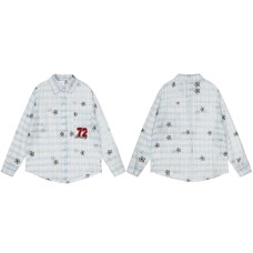 Retro star embroidered checkered long sleeved shirt