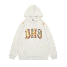 Dopamine colored checkered embroidered hooded sweatshirt for men