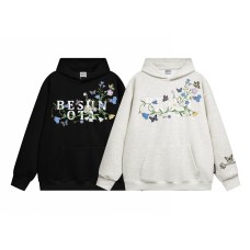 Plucked floral embroidery hooded sweatshirt