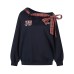 Slanted shoulder red checkered bow tied hoodie