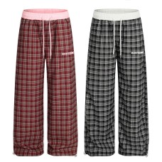 Retro contrasting plaid loose casual pants
