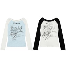 Retro bow tie tie slimming long sleeved t-shirt for women