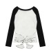 Retro bow tie tie slimming long sleeved t-shirt for women