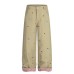 Sausage dog embroidered rolled edge checkered casual pants