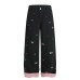 Sausage dog embroidered rolled edge checkered casual pants