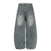 Retro leopard print patchwork hanging wide leg jeans