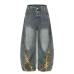 Retro leopard print patchwork hanging wide leg jeans