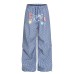 Cute starfish print elastic waist plaid casual pants