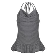 Striped Swing Collar Halter Ruffle Hem Women's Fitted Slimming Strapless Camisole