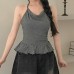 Striped Swing Collar Halter Ruffle Hem Women's Fitted Slimming Strapless Camisole Striped Swing Collar Halter Ruffle Hem Women's Fitted Slimming Strapless Camisole