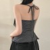 Striped Swing Collar Halter Ruffle Hem Women's Fitted Slimming Strapless Camisole Striped Swing Collar Halter Ruffle Hem Women's Fitted Slimming Strapless Camisole