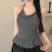 Striped Swing Collar Halter Ruffle Hem Women's Fitted Slimming Strapless Camisole Striped Swing Collar Halter Ruffle Hem Women's Fitted Slimming Strapless Camisole