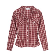 Color blocking checkered long sleeved casual slim fit top