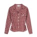 Color blocking checkered long sleeved casual slim fit top