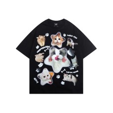 Unique Design American Retro Full Print Cat Fun Print Casual Unisex Short Sleeve T-Shirt