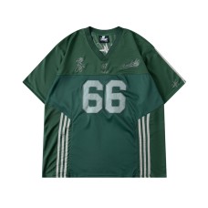Retro V-Neck Football Jersey T-Shirt with Embroidered Stripes and Quick-Dry Short Sleeves for Men