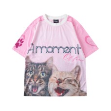 T-Shirt Unisex High Street Hip Hop Round Neck Short Sleeve Design Sense Cat Print Quick Dry Sports Jersey Trendy