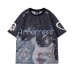 T-Shirt Unisex High Street Hip Hop Round Neck Short Sleeve Design Sense Cat Print Quick Dry Sports Jersey Trendy