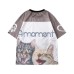 T-Shirt Unisex High Street Hip Hop Round Neck Short Sleeve Design Sense Cat Print Quick Dry Sports Jersey Trendy