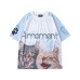 T-Shirt Unisex High Street Hip Hop Round Neck Short Sleeve Design Sense Cat Print Quick Dry Sports Jersey Trendy