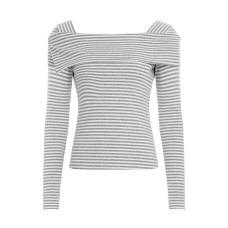 One-Shoulder Notched Collar Striped T-Shirt 