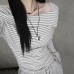 One-Shoulder Notched Collar Striped T-Shirt 