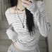 One-Shoulder Notched Collar Striped T-Shirt 