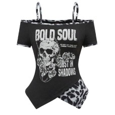 Retro Spicy Vintage Waist-Cinched Fitted Punk Rock Short Sleeve Style Skull Print Top