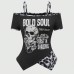 Retro Spicy Vintage Waist-Cinched Fitted Punk Rock Short Sleeve Style Skull Print Top