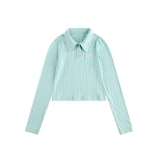 Knitted women's slim fit and versatile polo collar top