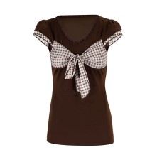 Bowknot Color-Block Versatile Top Tee for Women