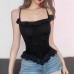 French Sexy Lace Hem Crop Top Camisole Pure Desire Slimming Fitted Top