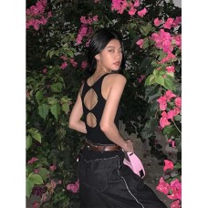 Retro Spicy Girl Sexy Backless Summer Outerwear Innerwear French Sexy Fitted Backless INS Jumpsuit Y2K