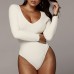 New Spring V-neck Long Sleeve Ribbed Fitted Jumpsuit Wholesale