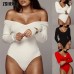 New Spring V-neck Long Sleeve Ribbed Fitted Jumpsuit Wholesale