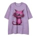 Cartoon Mao Cat Printed Loose Men's and Women's Short sleeved T-shirt