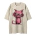 Cartoon Mao Cat Printed Loose Men's and Women's Short sleeved T-shirt