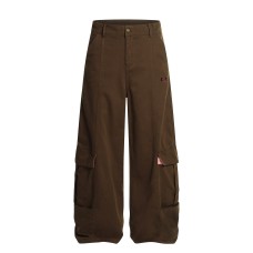 Street Style Workwear Pocket Embroidered Denim Long Pants