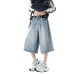 Seven-Quarter Denim Pants Men's Wide-Leg Flare Loose Slimming Casual Knee-Length Trousers