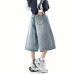 Seven-Quarter Denim Pants Men's Wide-Leg Flare Loose Slimming Casual Knee-Length Trousers
