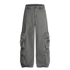 Street Style Washed Workwear Pocket Denim Long Pants