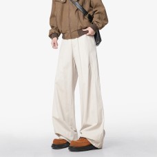 Pleated Wide-Leg Pants Men's  Straight Leg Casual Trousers Loose Fit Youth