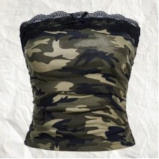 Spring and Summer Small Strap Camouflage Short Crop Top for Women, Inner and Outer Wear, Design, Fitted Sleeveless
