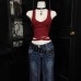 Vintage Solid Color Strap Sexy Spicy Girl Tie-Back Sleeveless Crop Top Y2K