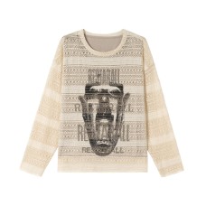 Retro hollowed out portrait totem lined hooded sweater knitted base sweater