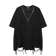 Simple hemline with holes loose men's and women's short sleeves